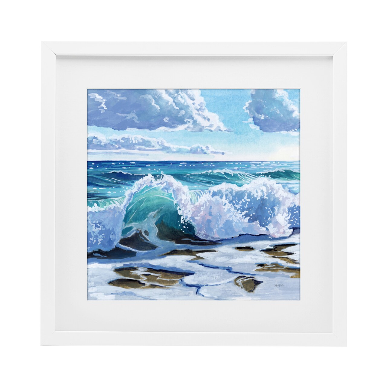 Stupell Industries Curling Aqua Wave on Shore Framed Print Under Glass, design by Kate Jarvik Birch